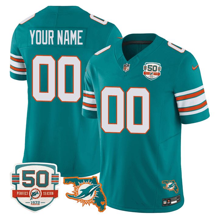 Men Miami Dolphins Green 2024 Nike Throwback 50th Perfect Season Florida Patch Vapor Custom NFL Jersey